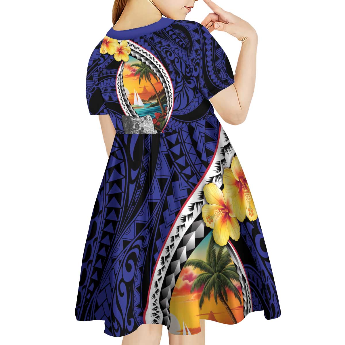 Hafa Adai Guam Seal Latte Stones Artwork Kid Short Sleeve Dress