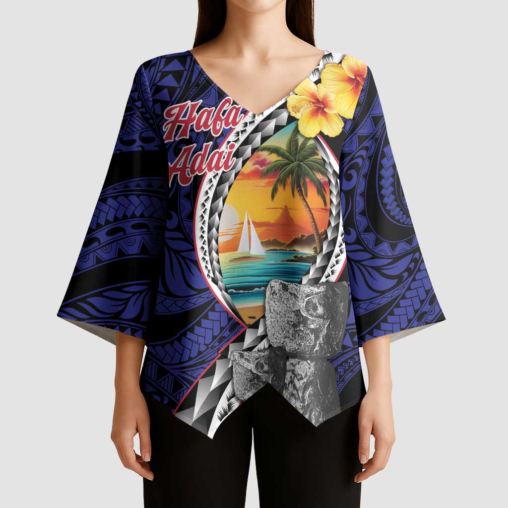 Hafa Adai Guam Seal Latte Stones Artwork Kimono Sleeve Blouse - Polynesian Pride