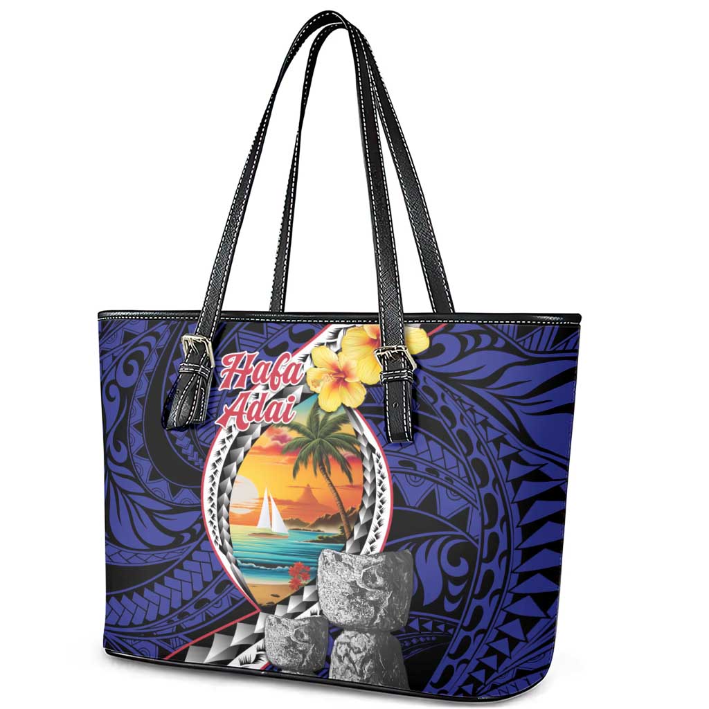 Hafa Adai Guam Seal Latte Stones Artwork Leather Tote Bag