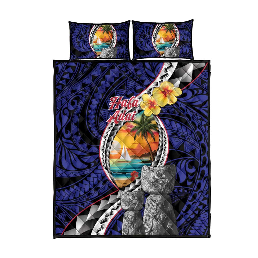 Hafa Adai Guam Seal Latte Stones Artwork Quilt Bed Set