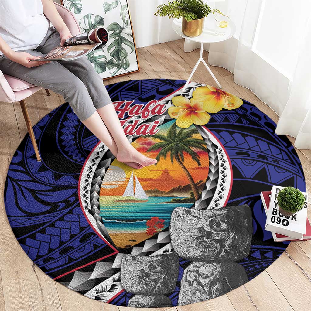 Hafa Adai Guam Seal Latte Stones Artwork Round Carpet