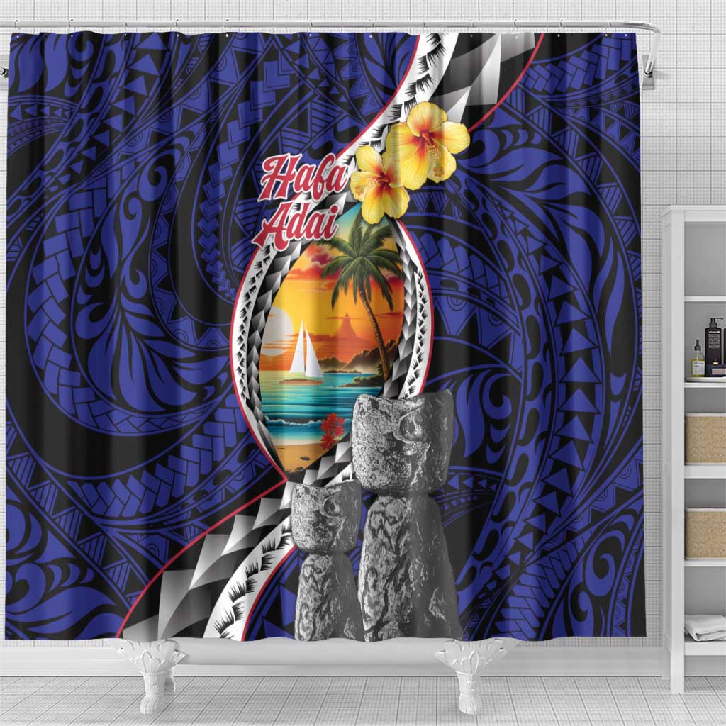 Hafa Adai Guam Seal Latte Stones Artwork Shower Curtain