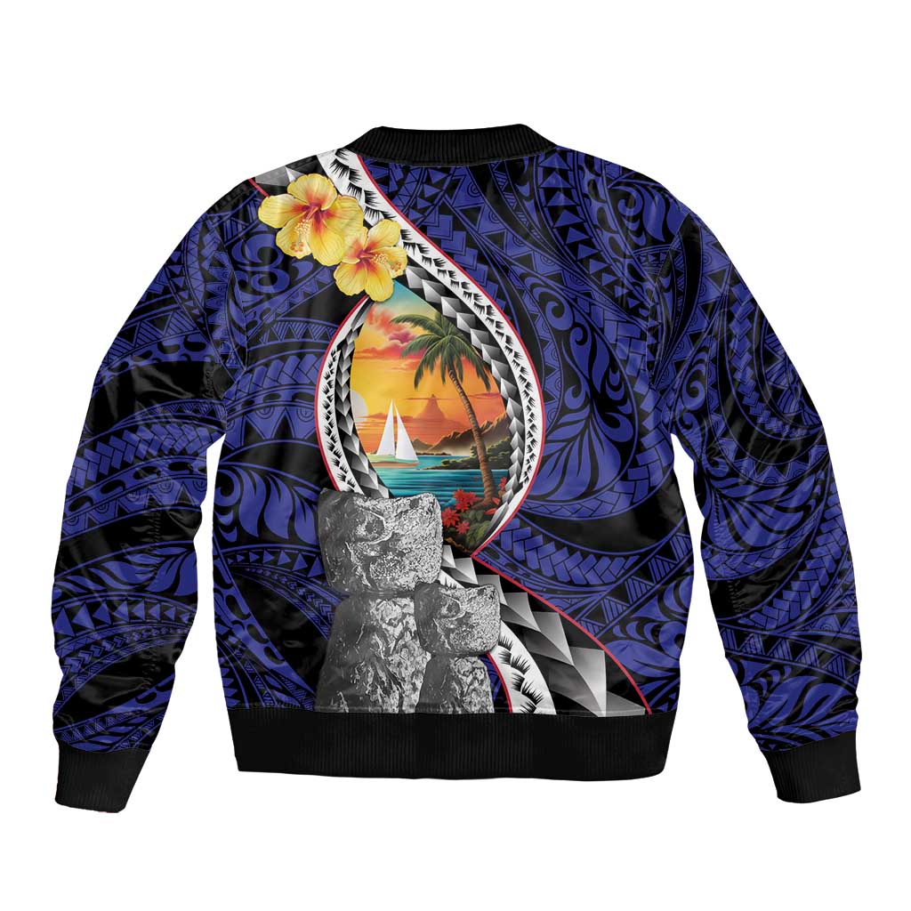 Hafa Adai Guam Seal Latte Stones Artwork Sleeve Zip Bomber Jacket LT9 - Polynesian Pride