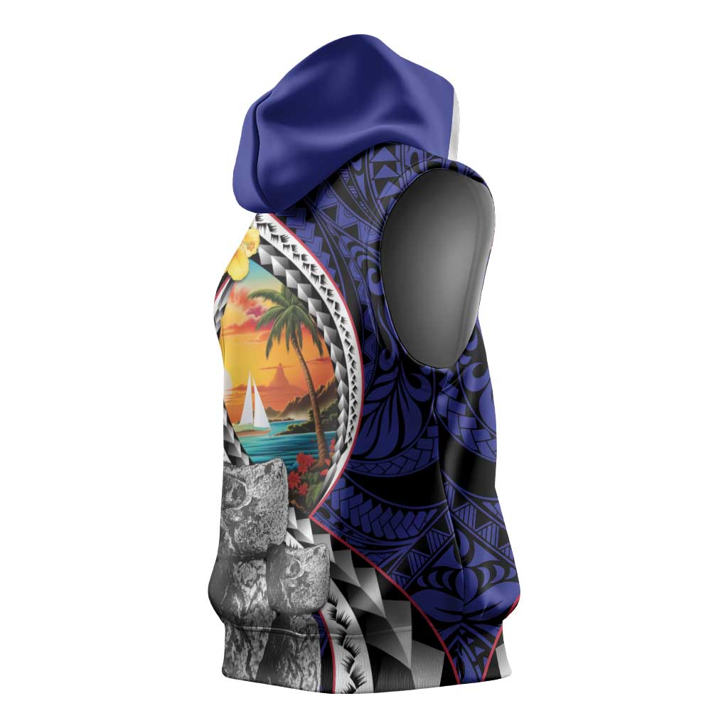 Hafa Adai Guam Seal Latte Stones Artwork Sleeveless Hoodie - Polynesian Pride