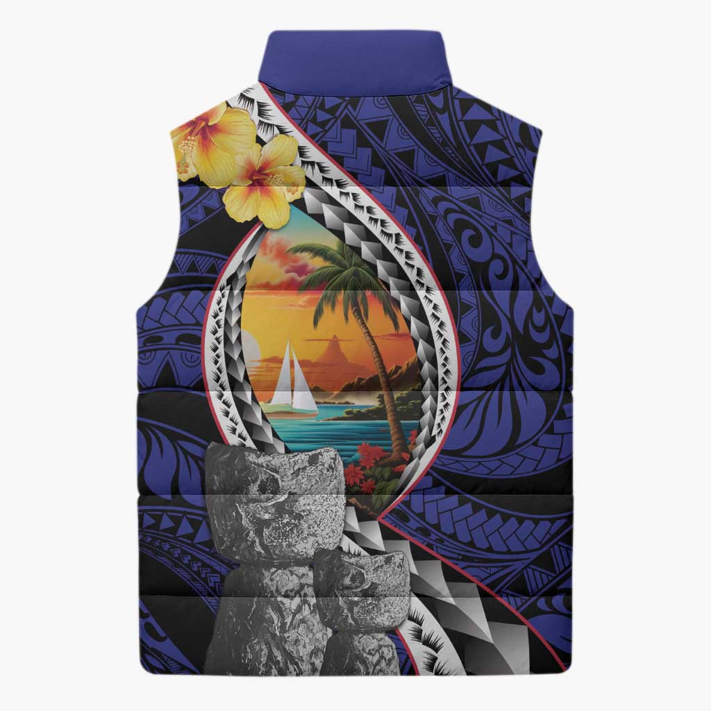 Hafa Adai Guam Seal Latte Stones Artwork Sleeveless Puffer Jacket - Polynesian Pride