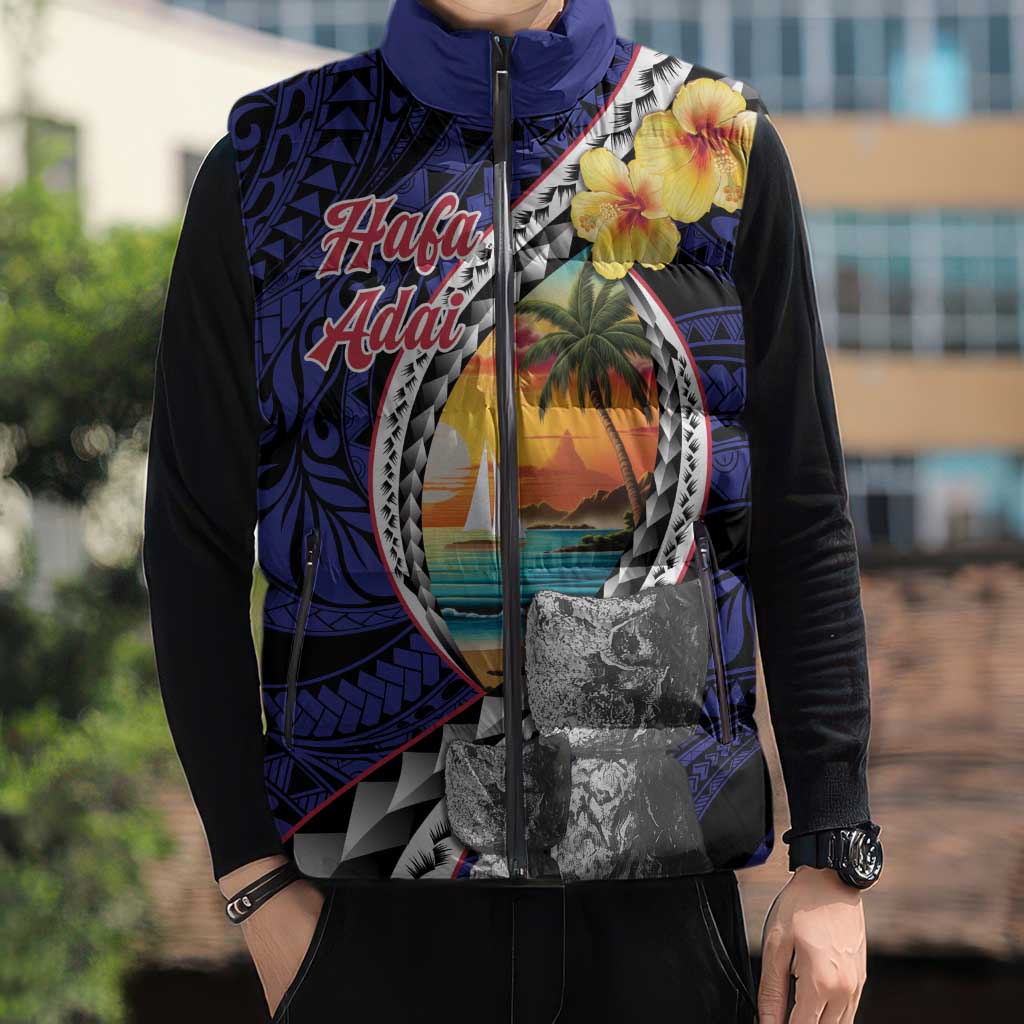 Hafa Adai Guam Seal Latte Stones Artwork Sleeveless Puffer Jacket - Polynesian Pride