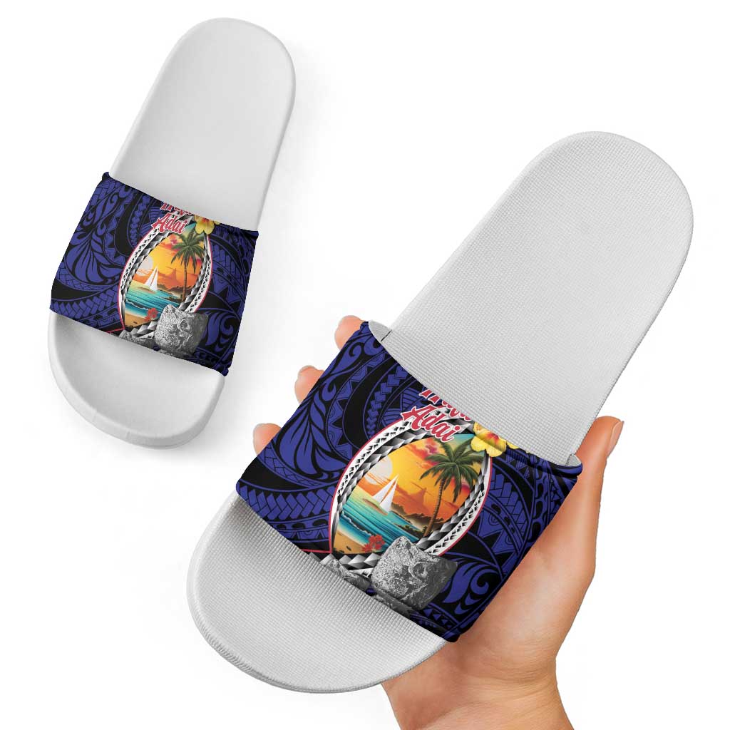 Hafa Adai Guam Seal Latte Stones Artwork Slide Sandals - Polynesian Pride