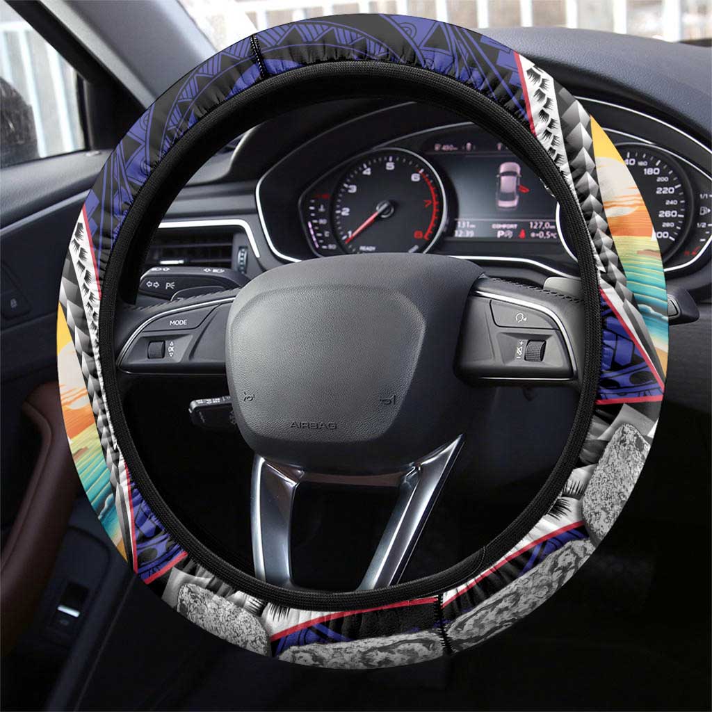 Hafa Adai Guam Seal Latte Stones Artwork Steering Wheel Cover LT9 - Polynesian Pride