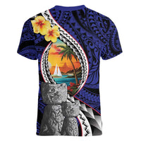 Hafa Adai Guam Seal Latte Stones Artwork Women V-Neck T-Shirt