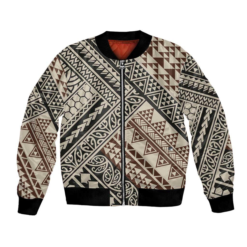Niho Taniwha Kowhaiwhai Bomber Jacket LT9 Unisex Beige - Polynesian Pride