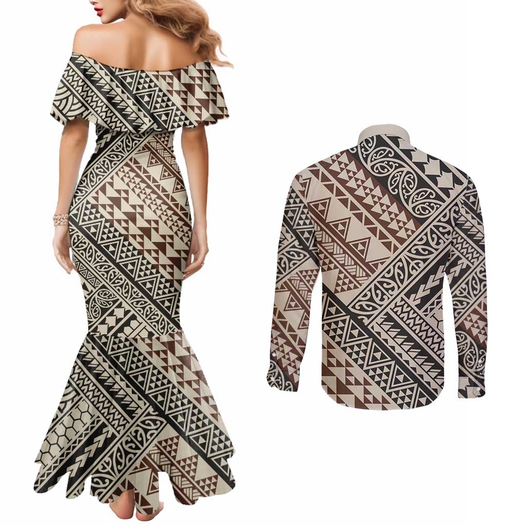Niho Taniwha Kowhaiwhai Couples Matching Mermaid Dress and Long Sleeve Button Shirt LT9 - Polynesian Pride