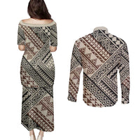 Niho Taniwha Kowhaiwhai Couples Matching Puletasi and Long Sleeve Button Shirt LT9 - Polynesian Pride
