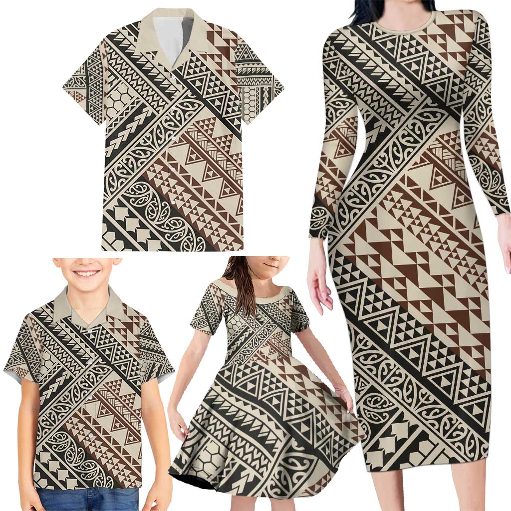 Niho Taniwha Kowhaiwhai Family Matching Long Sleeve Bodycon Dress and Hawaiian Shirt