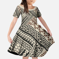Niho Taniwha Kowhaiwhai Family Matching Mermaid Dress and Hawaiian Shirt LT9 Daughter's Dress Beige - Polynesian Pride