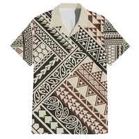 Niho Taniwha Kowhaiwhai Family Matching Off Shoulder Short Dress and Hawaiian Shirt LT9 Dad's Shirt - Short Sleeve Beige - Polynesian Pride