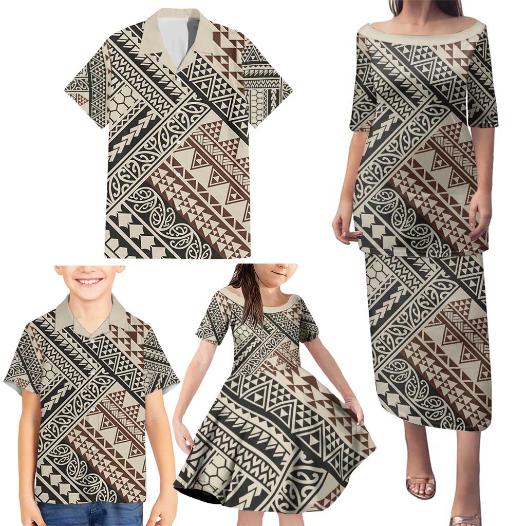 Niho Taniwha Kowhaiwhai Family Matching Puletasi and Hawaiian Shirt