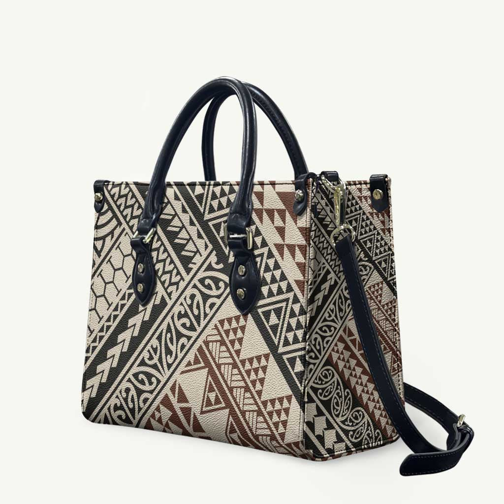 Niho Taniwha Kowhaiwhai Leather Bag LT9 Beige - Polynesian Pride