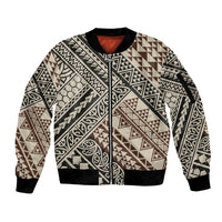 Niho Taniwha Kowhaiwhai Sleeve Zip Bomber Jacket LT9 Unisex Beige - Polynesian Pride