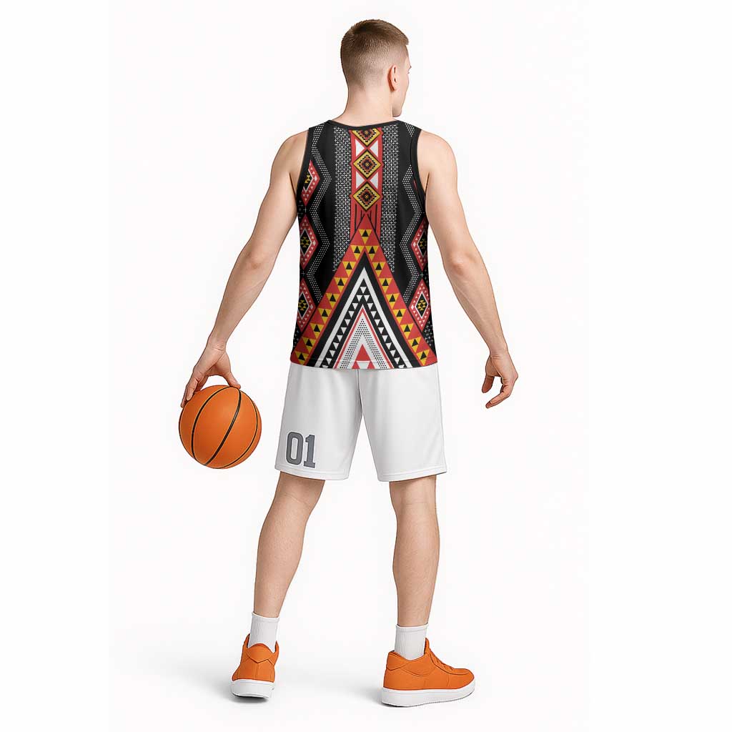 Niho Taniwha Taniko Motif Basketball Jersey - Polynesian Pride