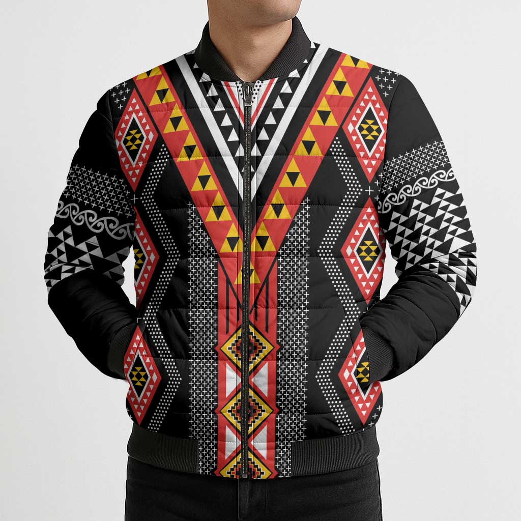 Niho Taniwha Taniko Motif Bomber Puffer Jacket - Polynesian Pride