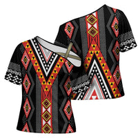 Niho Taniwha Taniko Motif Cross Shoulder Shirt - Polynesian Pride