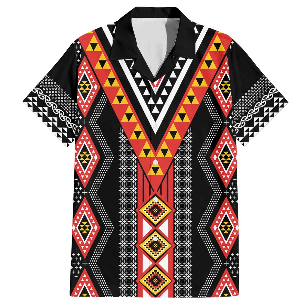 Niho Taniwha Taniko Motif Family Matching Long Sleeve Bodycon Dress and Hawaiian Shirt LT9 Dad's Shirt - Short Sleeve Red - Polynesian Pride