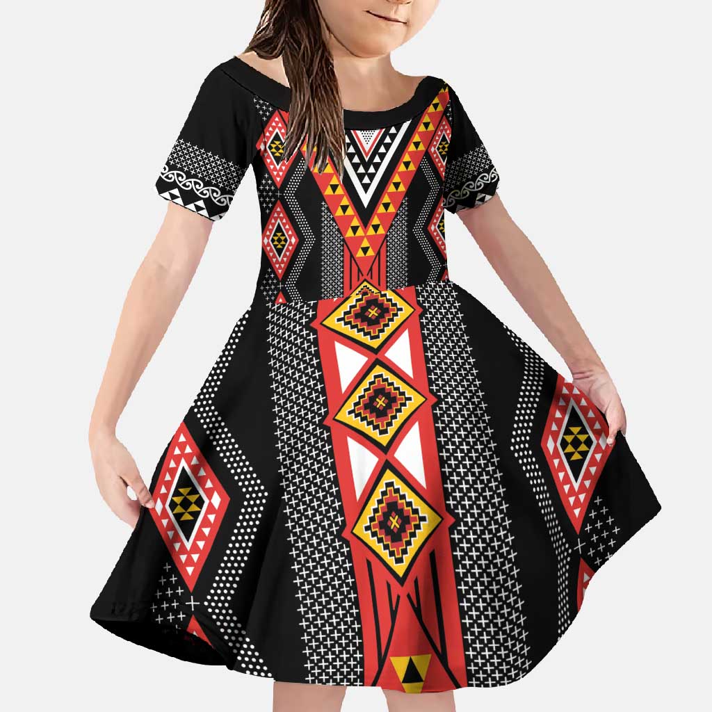 Niho Taniwha Taniko Motif Family Matching Mermaid Dress and Hawaiian Shirt
