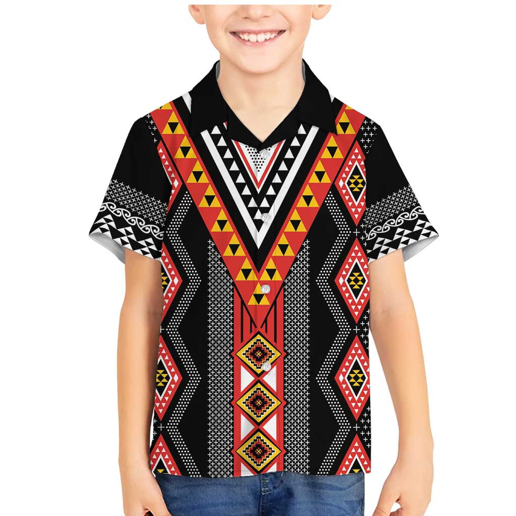 Niho Taniwha Taniko Motif Family Matching Mermaid Dress and Hawaiian Shirt