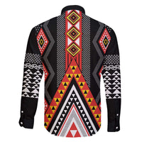 Niho Taniwha Taniko Motif Family Matching Off The Shoulder Long Sleeve Dress and Hawaiian Shirt