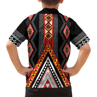 Niho Taniwha Taniko Motif Family Matching Off Shoulder Short Dress and Hawaiian Shirt