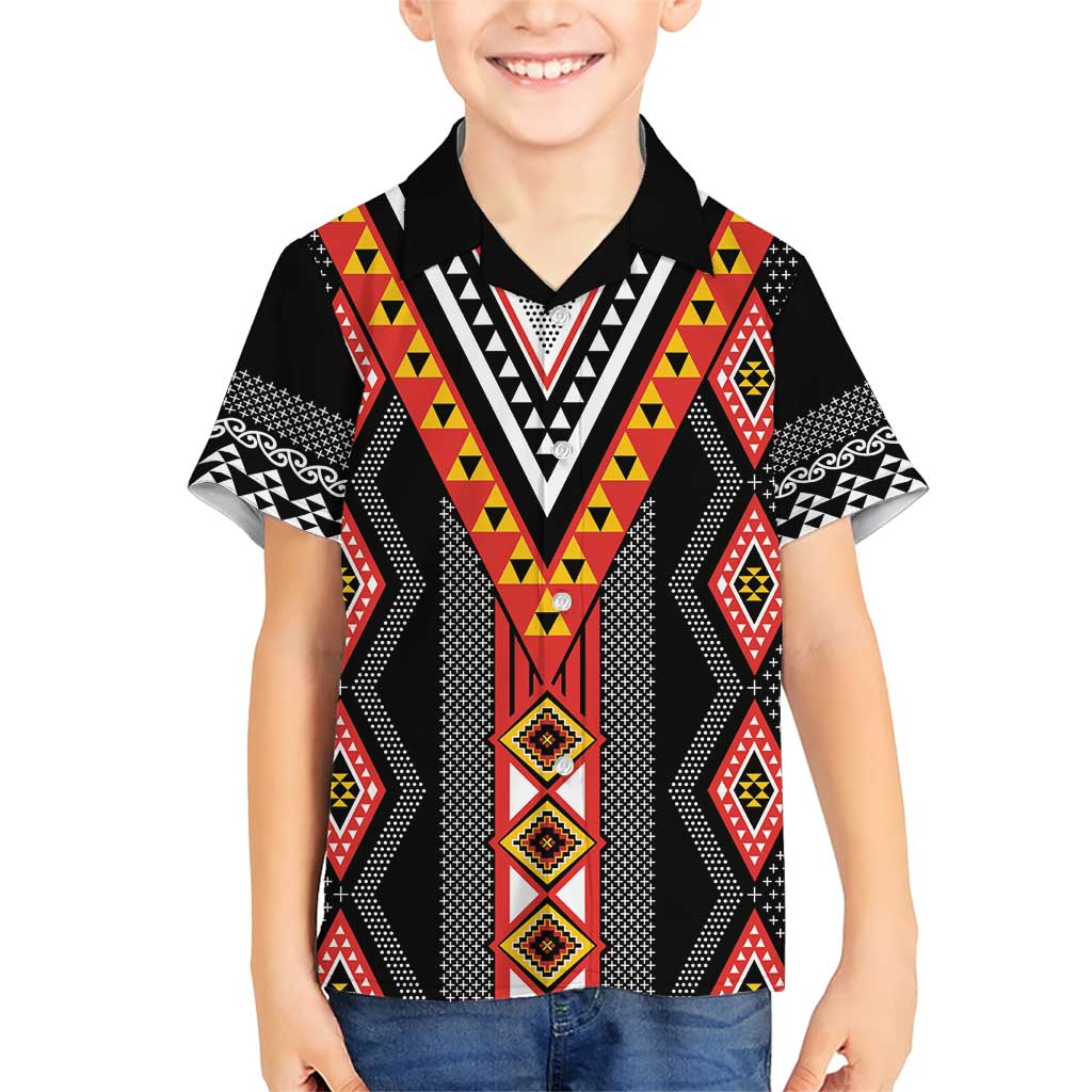 Niho Taniwha Taniko Motif Family Matching Short Sleeve Bodycon Dress and Hawaiian Shirt LT9 Son's Shirt Red - Polynesian Pride