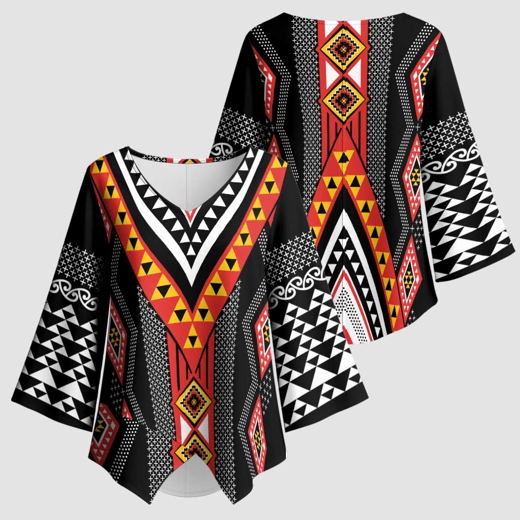 Niho Taniwha Taniko Motif Kimono Sleeve Blouse - Polynesian Pride