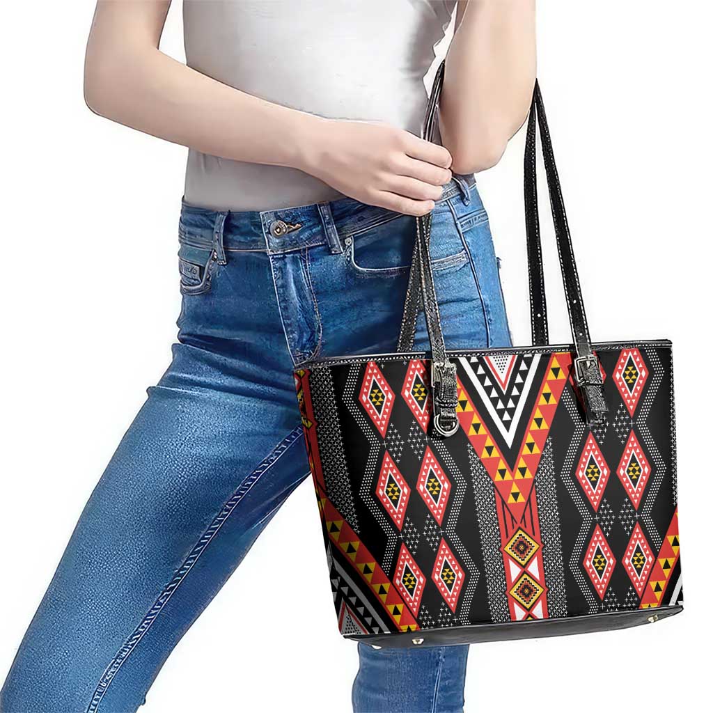 Niho Taniwha Taniko Motif Leather Tote Bag