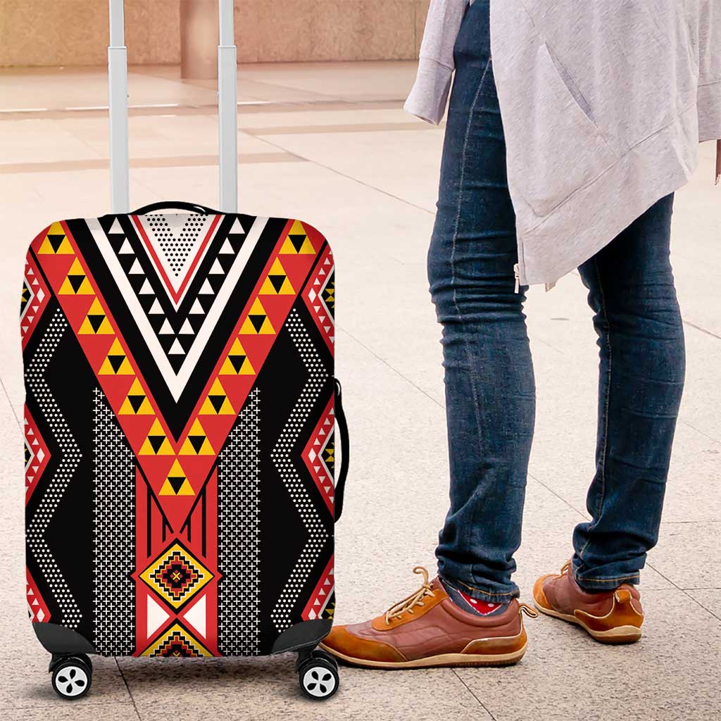 Niho Taniwha Taniko Motif Luggage Cover LT9 Red - Polynesian Pride