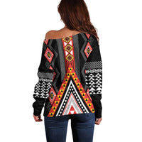 Niho Taniwha Taniko Motif Off Shoulder Sweater