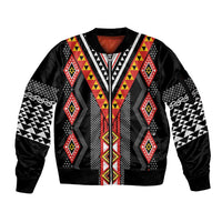 Niho Taniwha Taniko Motif Sleeve Zip Bomber Jacket LT9 Unisex Red - Polynesian Pride