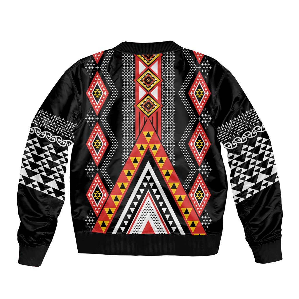 Niho Taniwha Taniko Motif Sleeve Zip Bomber Jacket LT9 - Polynesian Pride