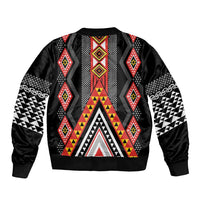 Niho Taniwha Taniko Motif Sleeve Zip Bomber Jacket LT9 - Polynesian Pride