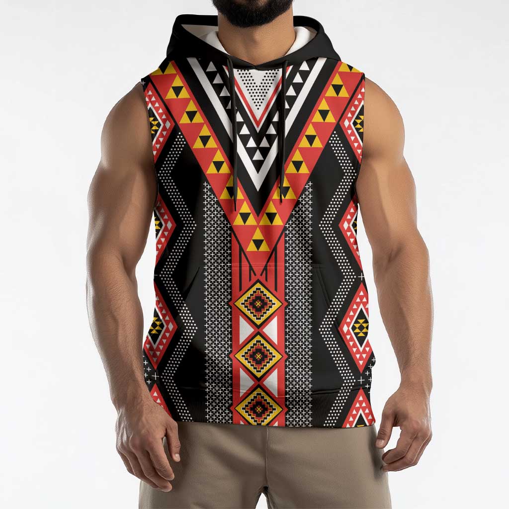 Niho Taniwha Taniko Motif Sleeveless Hoodie - Polynesian Pride