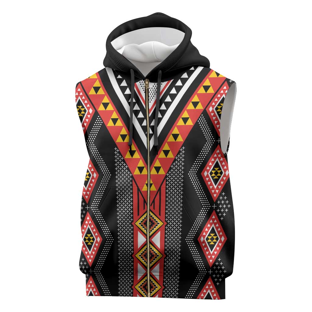Niho Taniwha Taniko Motif Sleeveless Zip Hoodie - Polynesian Pride