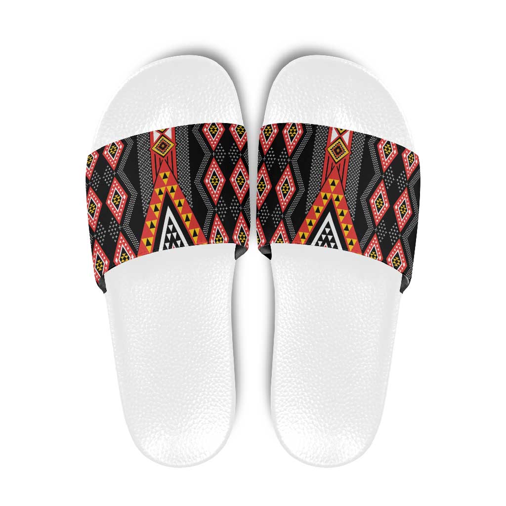 Niho Taniwha Taniko Motif Slide Sandals - Polynesian Pride