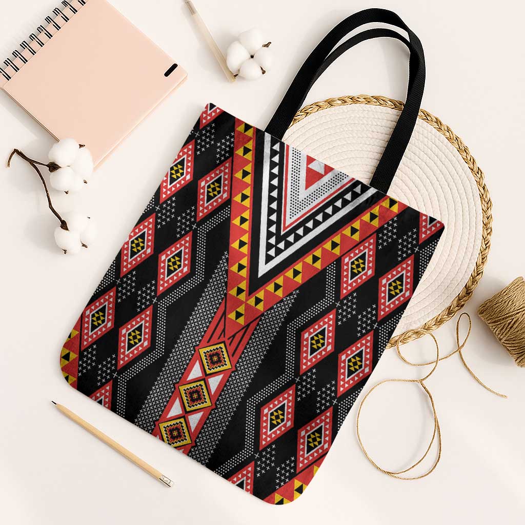 Niho Taniwha Taniko Motif Tote Bag LT9 Black Strap One Size Red - Polynesian Pride