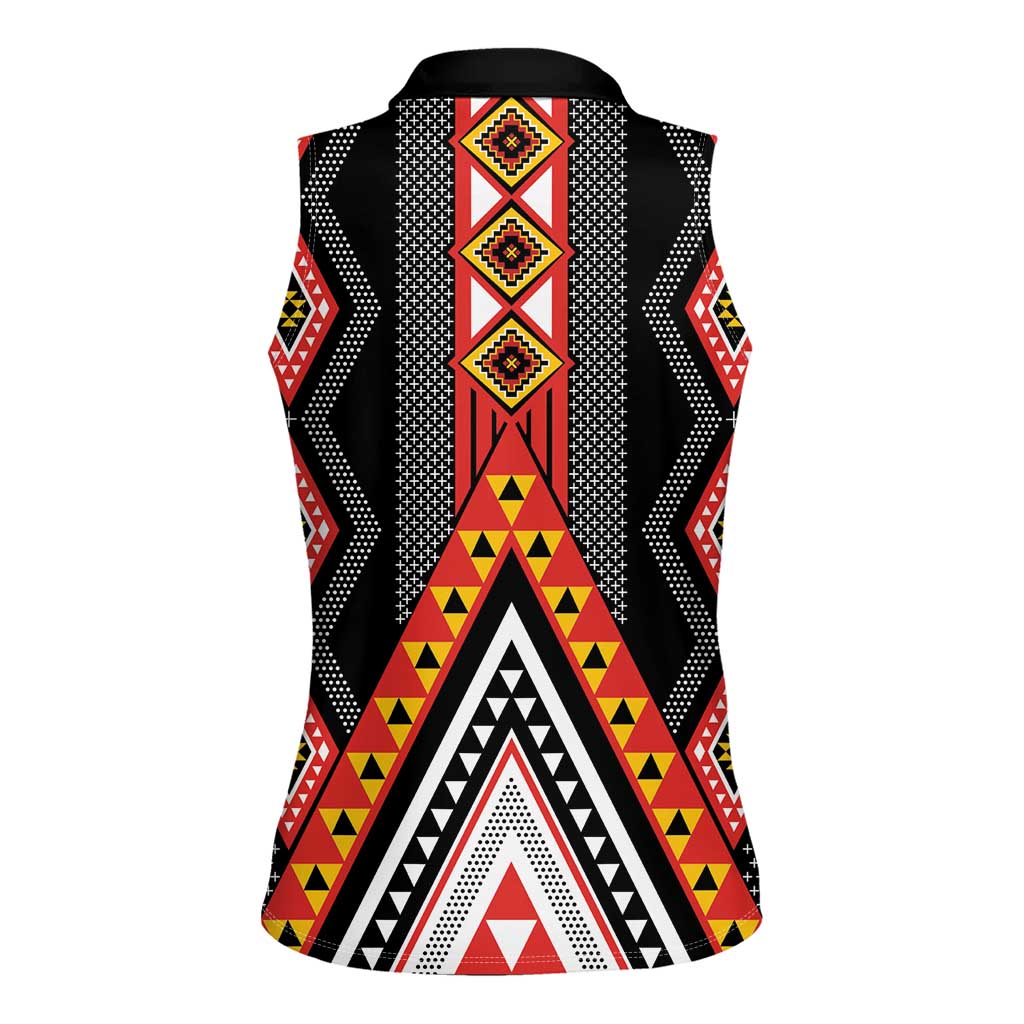 Niho Taniwha Taniko Motif Women Sleeveless Polo Shirt
