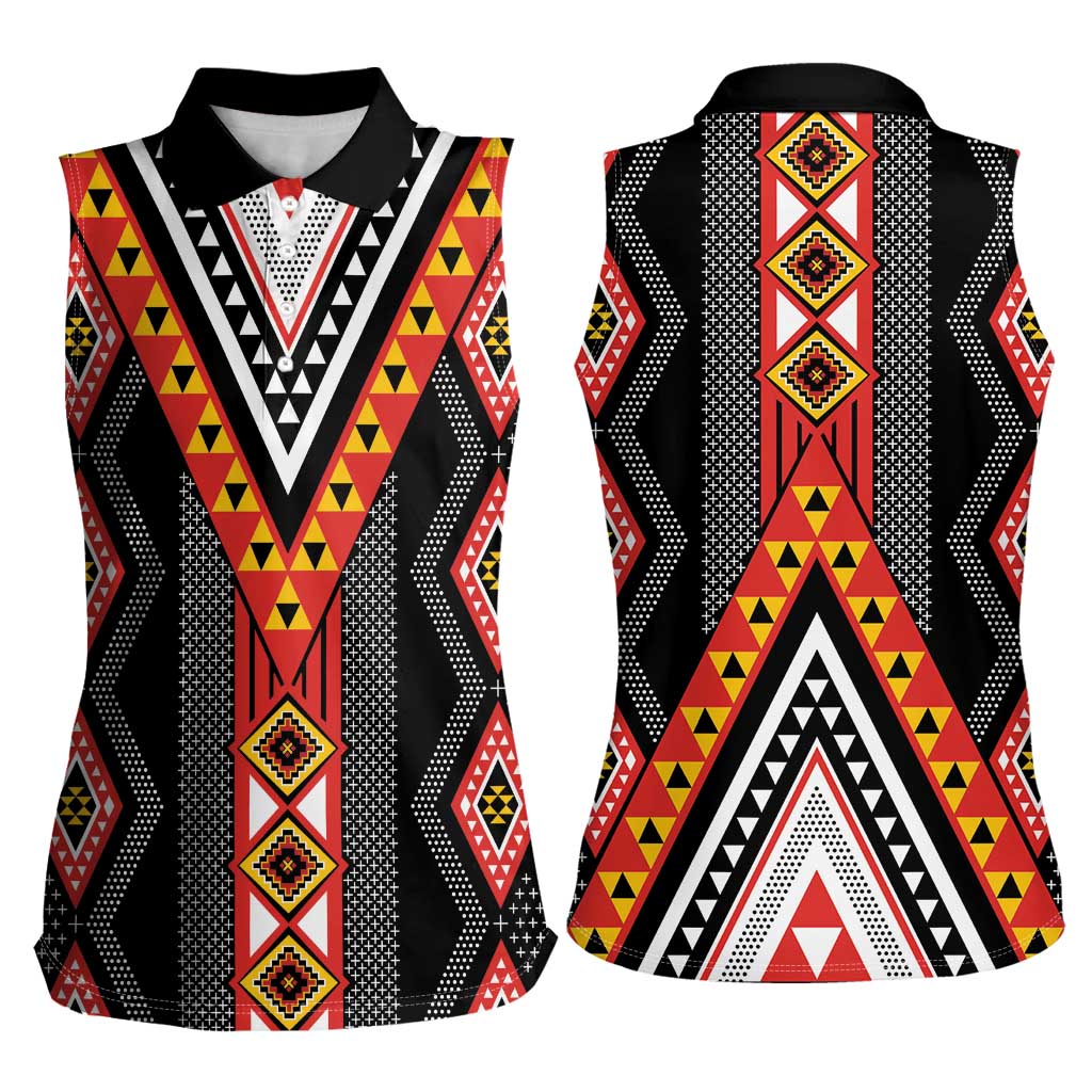 Niho Taniwha Taniko Motif Women Sleeveless Polo Shirt