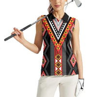 Niho Taniwha Taniko Motif Women Sleeveless Polo Shirt