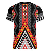 Niho Taniwha Taniko Motif Women V-Neck T-Shirt