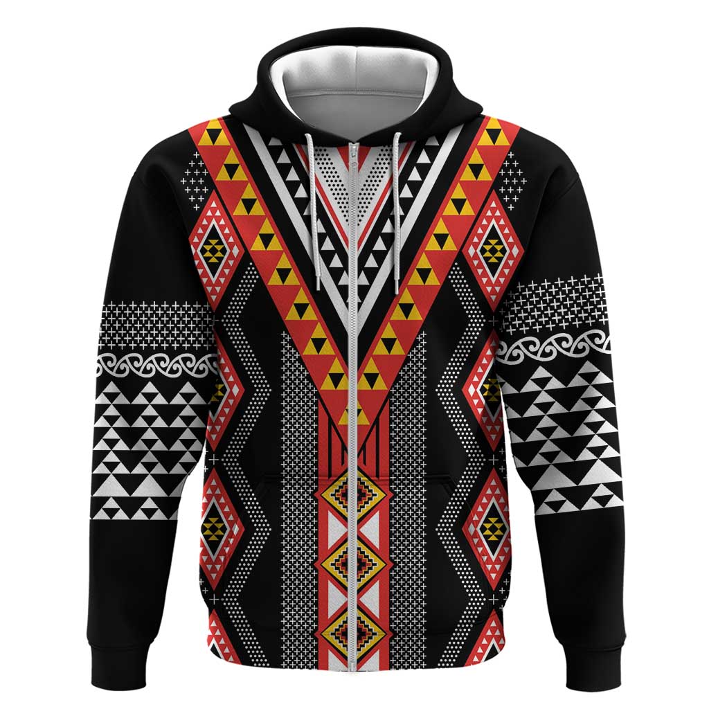 Niho Taniwha Taniko Motif Zip Hoodie LT9 Zip Hoodie Red - Polynesian Pride