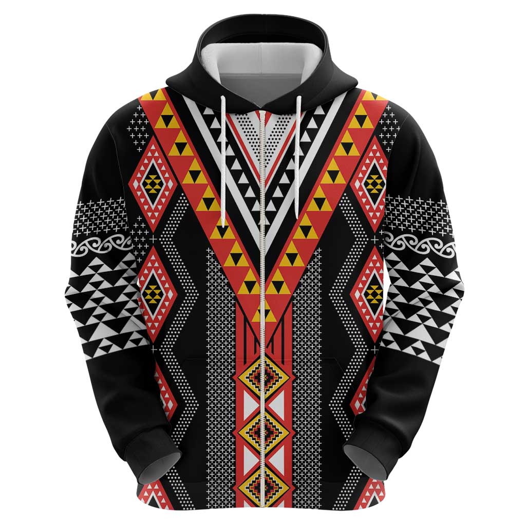 Niho Taniwha Taniko Motif Zip Hoodie LT9 - Polynesian Pride