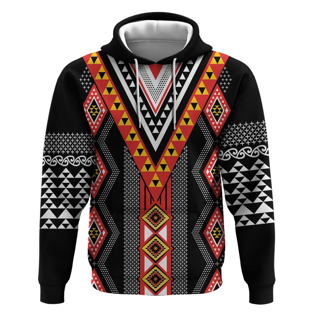 Niho Taniwha Taniko Motif Zip Hoodie LT9 Pullover Hoodie Red - Polynesian Pride