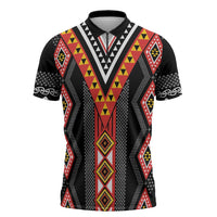 Niho Taniwha Taniko Motif Zipper Polo Shirt - Polynesian Pride